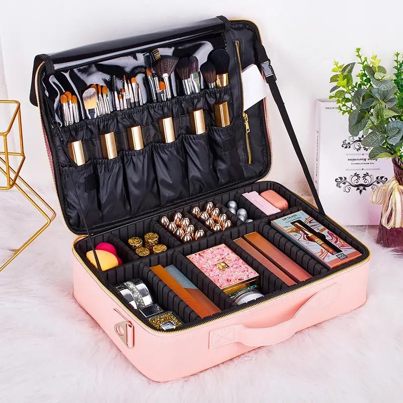 Large Capacity Portable Makeup Bag with Adjustable Dividers