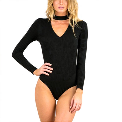 Deep V-Neck Long Sleeve Bodysuit