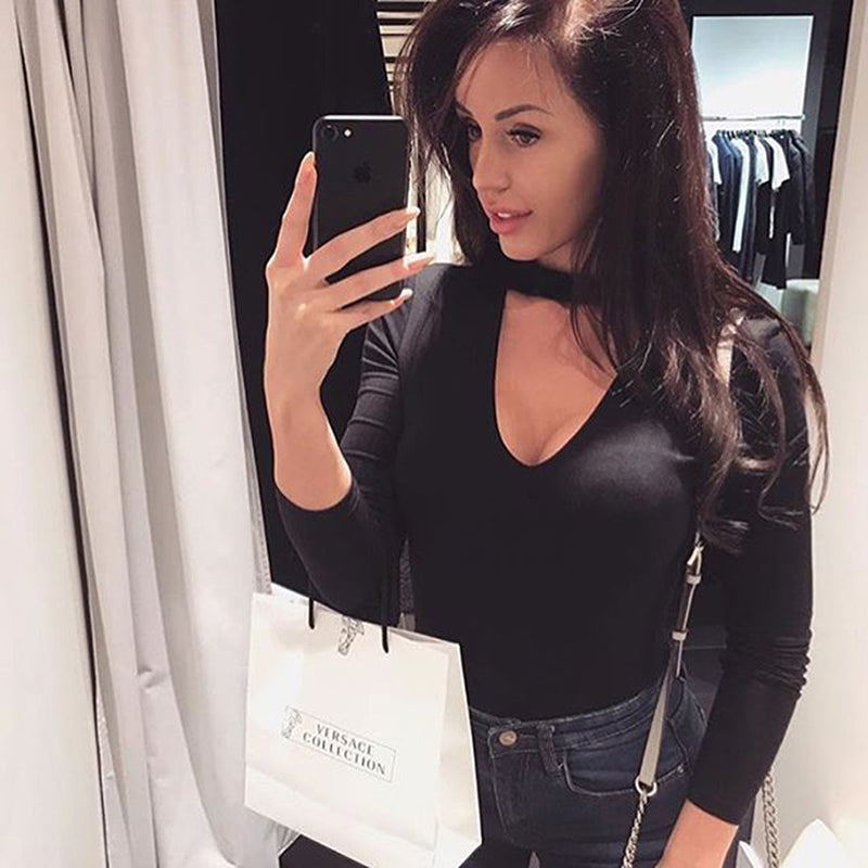Deep V-Neck Long Sleeve Bodysuit