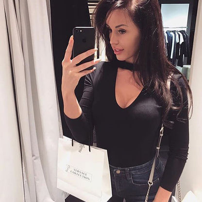Deep V-Neck Long Sleeve Bodysuit