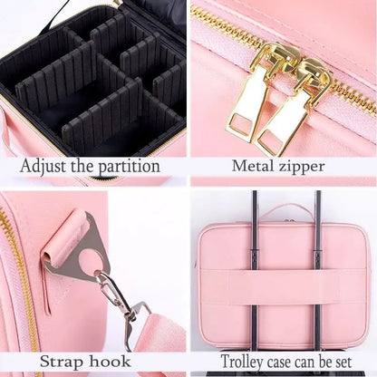 Large Capacity Portable Makeup Bag with Adjustable Dividers