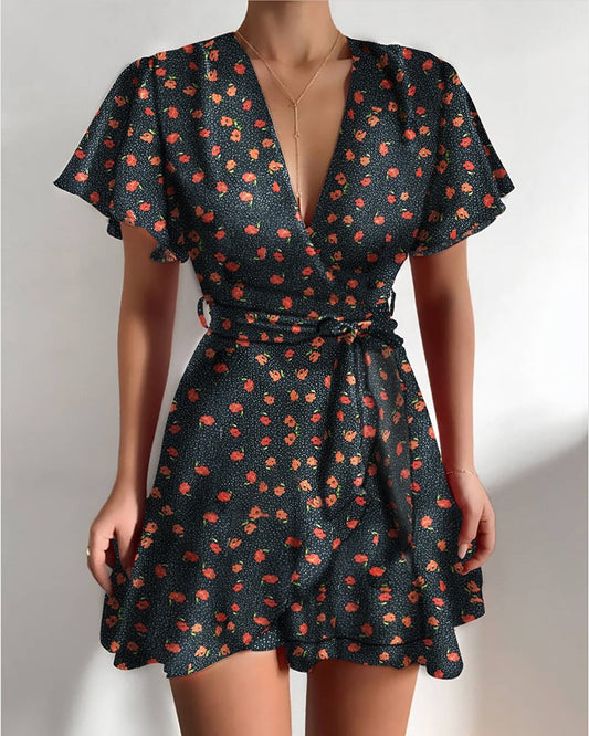Floral Ruffle Wrap Mini Dress