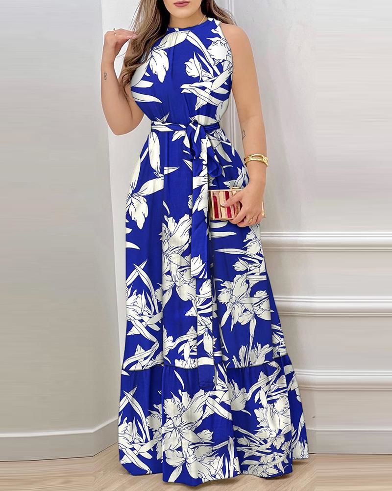 Floral Halter Neck Maxi Dress
