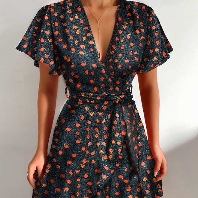 Floral Ruffle Wrap Mini Dress