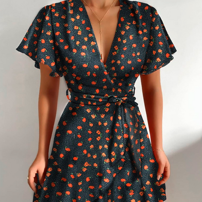 Floral Ruffle Wrap Mini Dress
