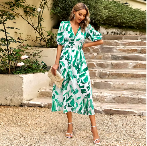 Printed V-Neck Summer Maxi Dress