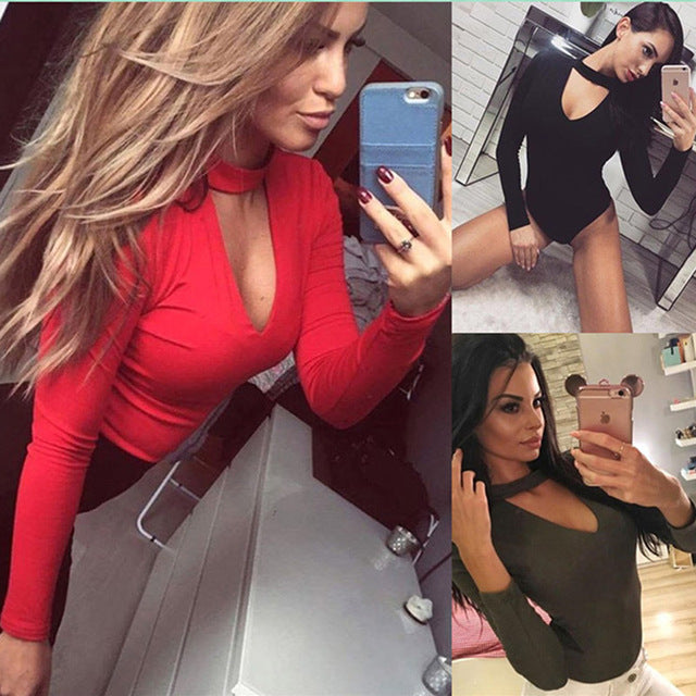 Deep V-Neck Long Sleeve Bodysuit